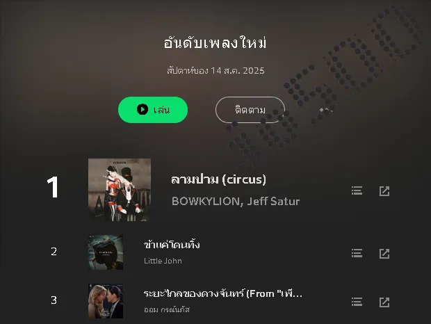 [Chart] JOOX • อันดับเพลงใหม่ (ไทย-สากล) • 14 ส.ค. 68 [320 kbps]