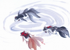 ภาพวาดภู่กันจีน สวยงามมาก ชุด ชีวิตสัตว์น้ำ 3