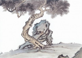ภาพวาดภู่กันจีน สวยงามมาก ชุด ต้นไม้ และหินผา1