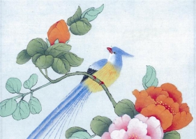 ภาพวาดภู่กันจีน สวยงามมาก ชุดนกกับดอกไม้ 2